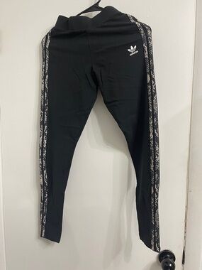 adidas Black Leggings with Snake-Print Side Stripes